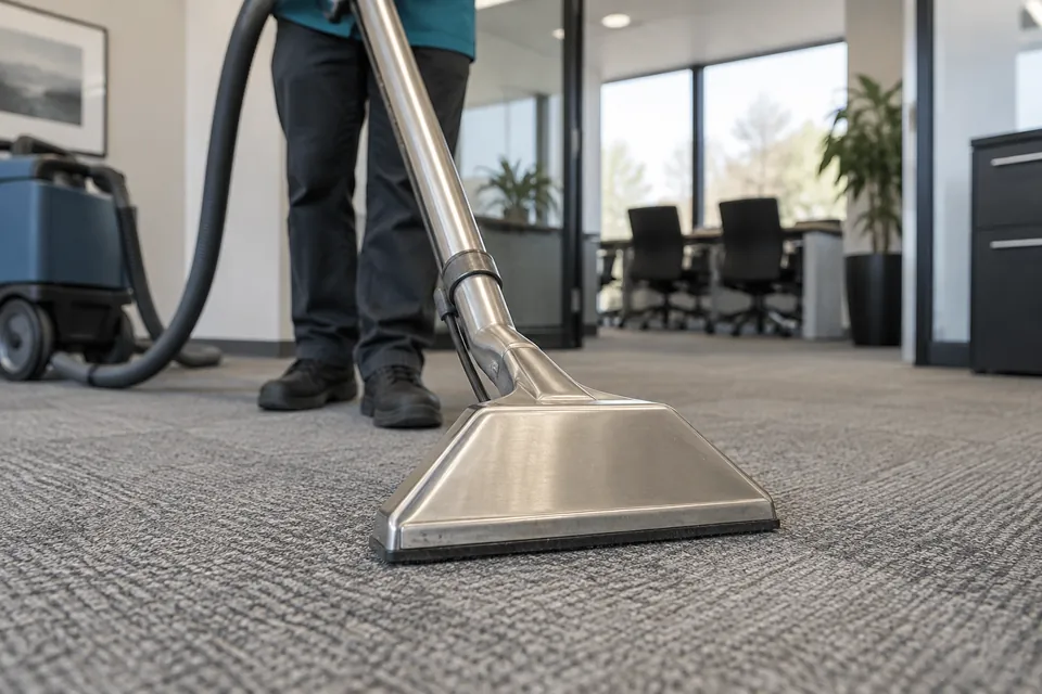 Illustrative carpet extraction wand cleaning low-pile commercial carpet